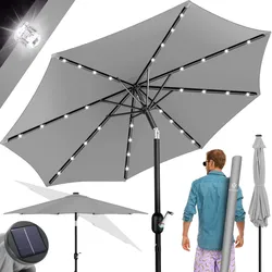 KESSER® Sonnenschirm Balkonschirm LED Solar mit Kurbel Inkl. 2in1 Schutzhülle Transporttasche, Gartenschirm, Schirm  für Balkon Garten & Terrasse verstellbar knickbar