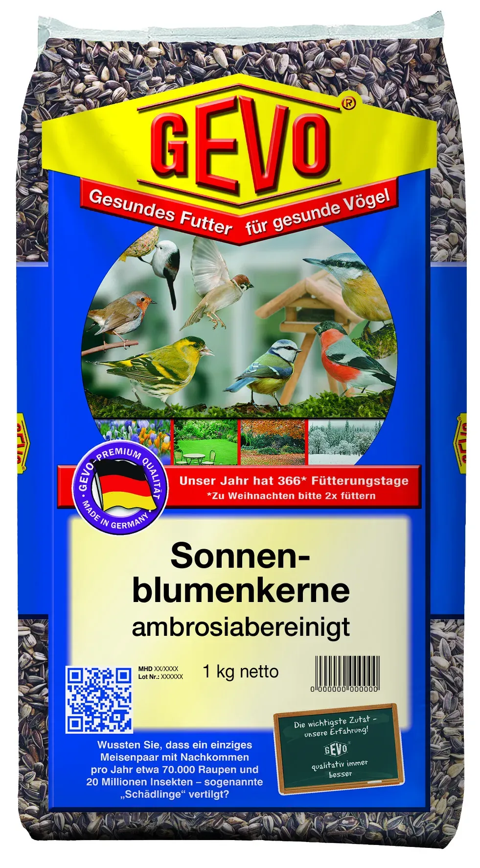 Gevo Sonnenblumenkerne für Wildvögel Fütterung 1 Kg Grundpreis=(1 Kg = 2,79 €)