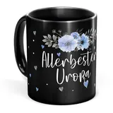 Tassendruck Schwarze Tasse mit Spruch für den allerbesten Uropa - Tasse bedruckt mit Spruch - Geschenk für Uropa, Geschenk Familie | Schwarze Fototasse, 300 ml