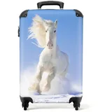 NoBoringSuitcases.com© Hartschalen-Trolley Pferd - Weiß - Schnee - Kinder 55x35x20cm, 4 Rollen, Kinder Koffer Klein, Trolley Handgepäck blau|bunt 35 cm x 55 cm x 20 cm