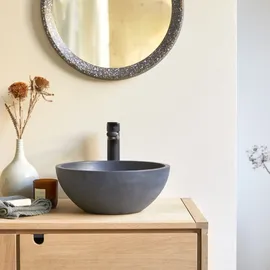 Tikamoon Rundes Waschbecken Micha aus Terrazzo Black