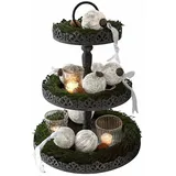 Loberon Etagere Garnette, Mattes & Sandiges Finish, Filigranes Dekor, Ideal für Saisonale Dekoration, Rustikale Eleganz, Präsentationsfläche, Eisen, antikgrau