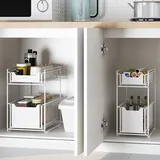 GLIT Küchenorganizer Unterspülenablage mit 2 Ebenen, Küchenorganizator mit 2 ausziehbaren Schubladen, Schieberegal für Speisekammer, Schlafzimmer, Gewürzhalter (Weiß, 2 Stück)