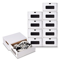 Nisorpa Kraftpapier Schuhkarton 10er Boxen-Set Stapelbar Schuhboxen mit Sichtfenster Schublade Pappkarton Faltbare für Spielzeug & Zubehör, Weiß