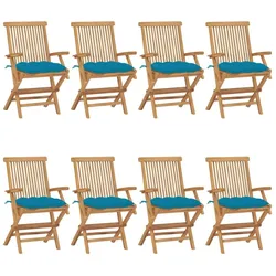 vidaXL Gartenstühle mit Hellblauen Kissen 8 Stk. Massivholz Teak