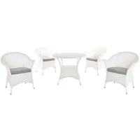 Set/5 Sitzgruppe Gartenmöbel-Set wetterfest aus Poly-Rattan 4 Personen (Weiß)