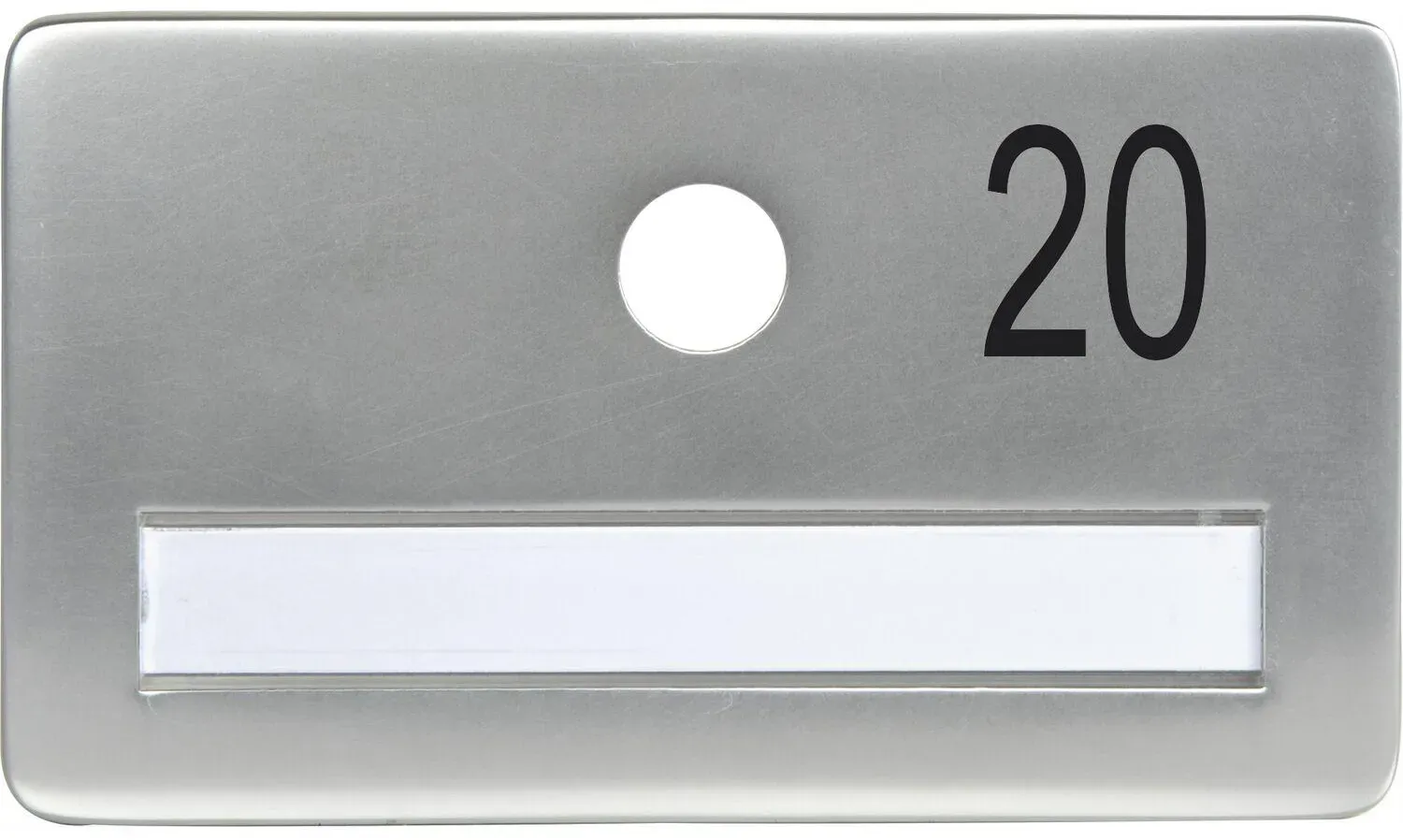 SOLIDO Namensschild ohne Spion, Bohrung ø 14, Alu silber eloxiert, Gravur Nr. 20