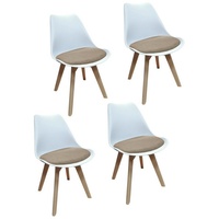 HTI-Living Esszimmerstuhl Stuhl Atlanta Webstoff 4er-Set (Set, 4 St), Esszimmerstuhl Kunststoffschale Webstoffbezug Holzfüße beige|weiß