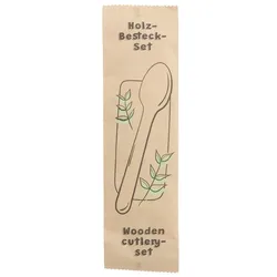 greenbox - Holz-Besteck-Sets Löffel & Serviette, 16 cm, biobeschichtet, 500 St.