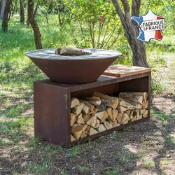 Grill'Chic Holzgrill Le Traditionnel Braséro mit Outdoor-Plancha 100x90, aus echtem Cortenholz - 100% in Frankreich hergestellt
