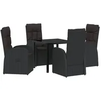 VidaXL 5-teiliges Garten-Dining-Set mit Kissen Schwarz Poly-Rattan