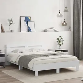 vidaXL Bettgestell mit Kopfteil LED-Beleuchtung Weiß 140x200 cm