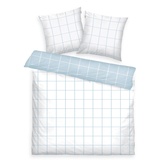 Tom Tailor Renforcé-Bettwäsche, 2*80x80 cm + 200x220 cm, 100% Baumwolle/ Renforcé, mit Wendemotiv und farbigem Markenreißverschluss, LARGE CHECK Weiß, Hellblau (Crisp White & Sky Blue)