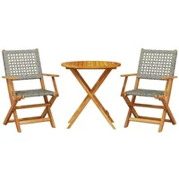 vidaXL 3-tlg. Bistro-Set Grau Poly Rattan und Massivholz