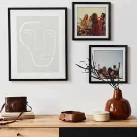 Relaxdays Bilderrahmen 2er Set, 25x25 cm, quadratisch, Fotorahmen zum Aufhängen oder Hinstellen, Passepartout, silber