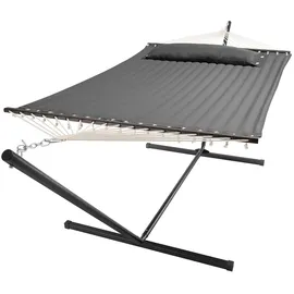 Juskys Hängematte Cata mit Gestell und Kissen - Doppelhängematte für 2 Personen - 200kg - Anthrazit