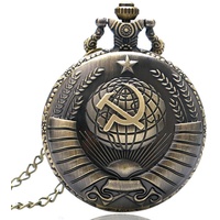 CokinkiDs Herren Taschenuhr, Kommunismus Star Design Bronze dezentes Quarz Poket Uhr mit Kette, Geschenk für Herren
