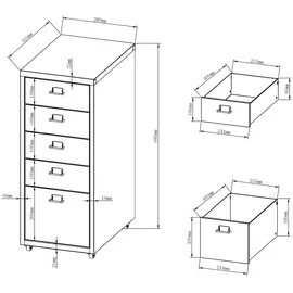 [en.casa] Rollcontainer Kökar mit 5 Schubladen 69x28x41 cm Grau