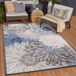 Teppich »Floral 2 Outdoor«, rechteckig, 6 mm Höhe, In- und Outdoor geeignet, Blumen, Balkon, Terrasse, Außenbereich, 16732007-0 grau/beige 6 mm