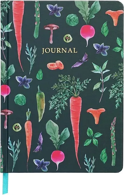 Jubiluu Divers A5 Hardcover-Notizbuch mit strukturierter, linterter Oberfläche - 96 Blatt (100 g off-set Papier), Lesezeichen und Gummiband - Klassisches cremefarbenes Notizbuch mit Linien für Schreiben, Schule, Büro und Geschenke - Gemüsegarten