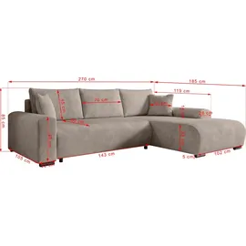 storez24 Eckcouch Cordstoff 2-Sitzer Braun