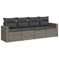 vidaXL 4-tlg. Garten-Sofagarnitur mit Kissen Grau Poly Rattan