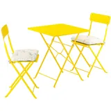 IKEA SUNDSÖ Tisch und 2 Klappstühle für draußen leuchtend gelb/leuchtend gelb Kuddarna helles Graubeige 36x32 cm