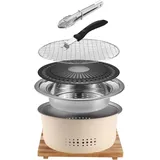 Holzkohlegrill Aus Edelstahl, Tragbarer Grill, 10,5 Zoll Antihaftbeschichtung, Rund, Für Bbq Oder Fondue, Wasserkochen, Holzkohleofen Für Hauspartys, Camping Im Freien