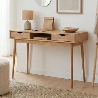 Idimex Schreibtisch Stefano Eiche farben - Bürotisch mit 2 Schubladen und Fach aus Massivholz, Home Office Tisch, moderner Arbeitstisch