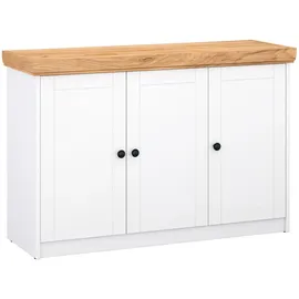 Homestyle4u Kommode Sideboard Eiche Matt Weiß Holz Massiv Schrank 134 cm,