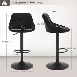 Woltu Barhocker gepolstert 38 x 106 x 38 cm Schwarz
