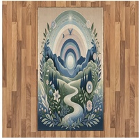 Teppich Flachgewebe Deko-Teppiche für das Wohn-,Schlaf-, und Essenszimmer, Abakuhaus, rechteckig, Boho Natur Gebirgsblumenweg blau|grau|grün 80 cm x 150 cm