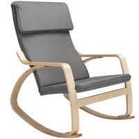 BAKAJI Grau Schaukelstuhl Relaxsessel aus Baumwolle Rückenlehne Ergonomisches Kissen, Holz, Standard