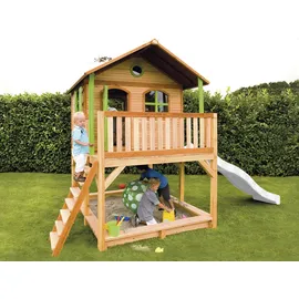 Axi Marc Spielhaus Braun - Grün mit Weißer Rutsche 212 x 432 x 293 cm