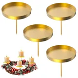 Adventskranz Kerzenhalter, 8cm Gold Adventskerzenhalter Metall Kerzenleuchter 4 Stück, für Adventskranz Weihnachten Kerzenteller Mit Dorn