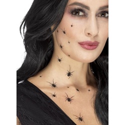 Smiffys Kostüm Krabbelspinnen Klebetattoo, Viele kleine Spinnen zum Aufkleben auf die Haut schwarz