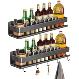 Nexoria Gewürzregal, Gewürzregal Wand Ohne Bohren Küchenregal Ohne Bohren Küchenregal Hängend Mit Haken Edelstahl Küchenhalterung Gewürzhalter Organizer Hängend Küchenregal Wand für Küche (AB, 40cm)
