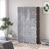MODFU Kleiderschrank Regalsystem mit Kleiderstangen Schwarz 111x47x183 cm modularer Kunststoffschrank mit Metallrahmen 11 Würfel