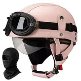Deutscher Leder Motorrad Halbhelm für Erwachsene Männer Frauen, Vintage Halbschalen-Helm ECE Geprüft Halbschalenhelm mit Schutzbrille Visier, für Fahrrad Cruiser Scooter Chopper