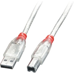 Lindy USB 2.0 Kabel A/B, transparent, 5m. Transferrate bis 480 MBit/s. (5 m, USB 2.0), USB Kabel