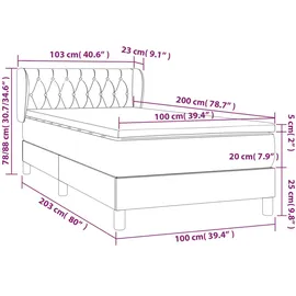 vidaXL Boxspringbett 100 x 200 cm Dunkelgrau