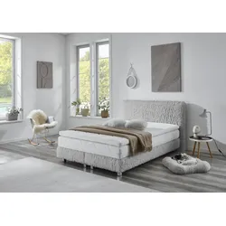Boxbett "Nara", grau, L:210cm, WESTFALIA SCHLAFKOMFORT, Komplettbetten, aus Fellimitat, wahlweise in H2, H3 & H4 erhältlich