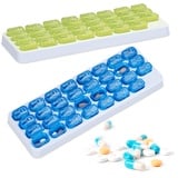 Relaxdays Tablettenbox 2er Set, große Pillendose für 31 Tage, BPA-freier Kunststoff, tägliche Medikamentenbox, grün/blau