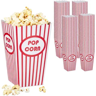 Relaxdays Lot de sachets à popcorns Popcorntüten, 100er Set, gestreift, Retro-Optik, Kino, Filmabend Zubehör, Pappe, Popcornbehälter, rot/weiß, Karton