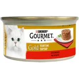 GOURMET Gold Tortini Nassfutter für Erwachsene Katzen mit Rind, 24 Dosen à 85 g