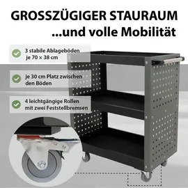 Trutzholm Werkstattwagen 3 Etagen Stahl grau Werkzeugwagen 70x39x79 cm auf Rollen bis 300 kg Tragkraft