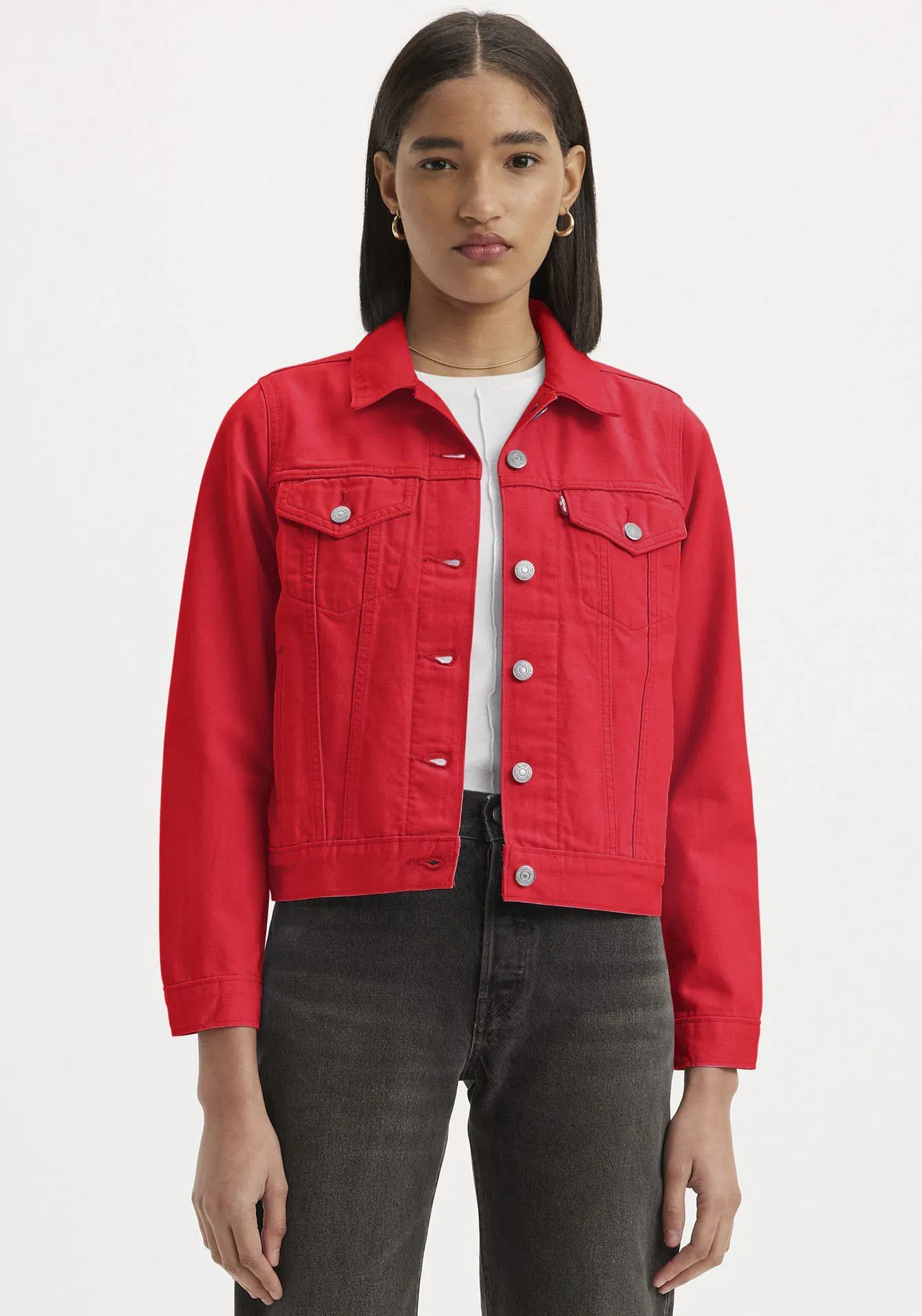 Jeansjacke LEVI'S "Original Trucker" Gr. XS (34), rot (script trucker) Damen Jacken FRESH COLLECTION