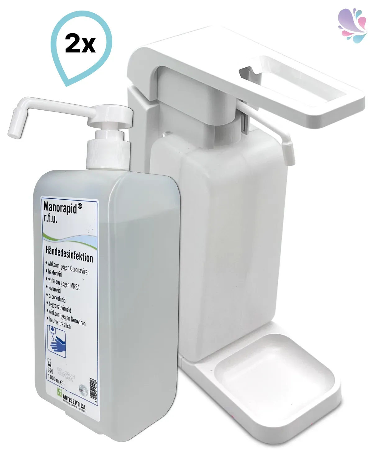 SET: Blanc Hygienic Hebelspender 1.000ml + 2x 1 Liter Haut- und Händedesinfektion mit vormontierter Pumpe