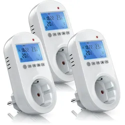 BEARWARE 3x Steckdosen Thermostat für Heiz & Klimageräte Individuell programmierbar / LCD-Display