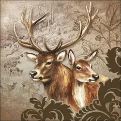 Ambiente 20 Servietten Papier 33x33cm 3-lagig - hochwertige Einweg Papierservietten Hirsch & Reh Wald Motiv Partyservietten Waldtiere Tischdeko rustikal Natur